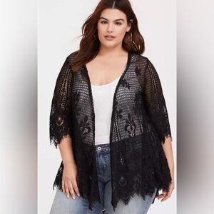 Torrid Scalloped Lace Kimono Black Sz 3/4
